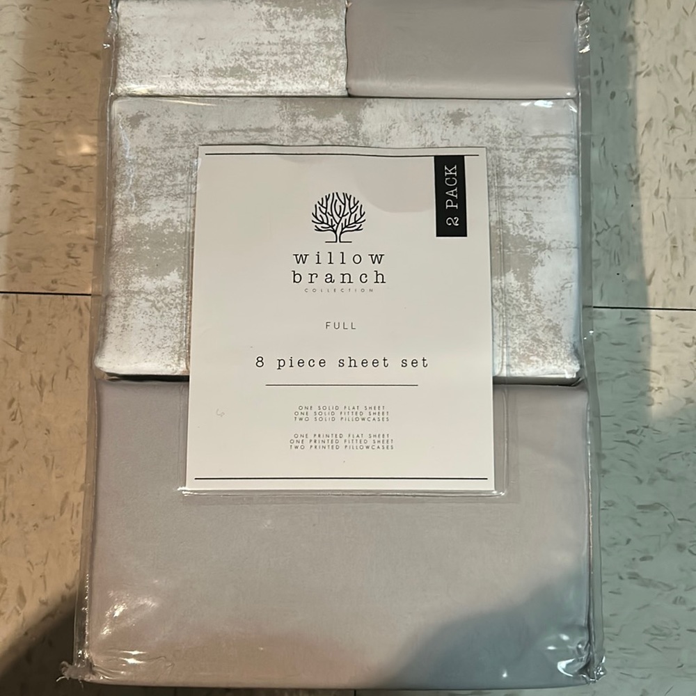 Brand New: 2 Pack Willow Branch Collection 8 Piece Full Sheet Set